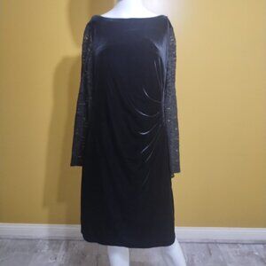 Chaps Long Sleeve Crushed Velvet and Lace Midi Dress Size 14 Whimsygoth Goth